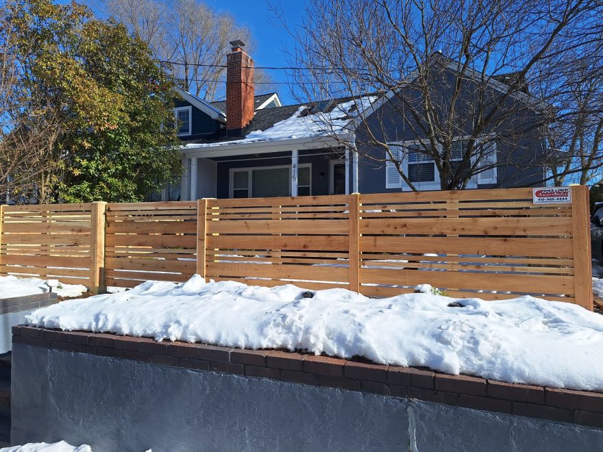 3_h Cedar Horizontal Fence wDog Eared Post Mixed 1x6 1x4 & 1x2 Pickets Runners w Spacing with matching 5 foot walk gate