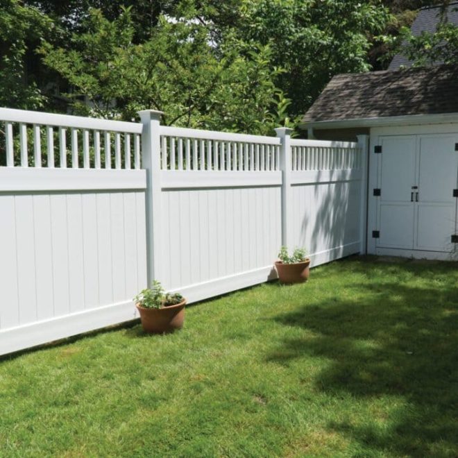 6 - Closed Spindle Top White PVC Privacy Fence