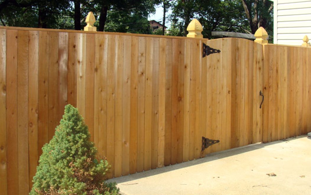 7-PRIVACY - Cedar Vertical Board Privacy Fence with Cap Board Top & French Gothic Posts