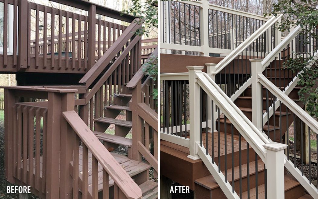 Before And After Stairs - Going from Wood to Composite and Vinyl