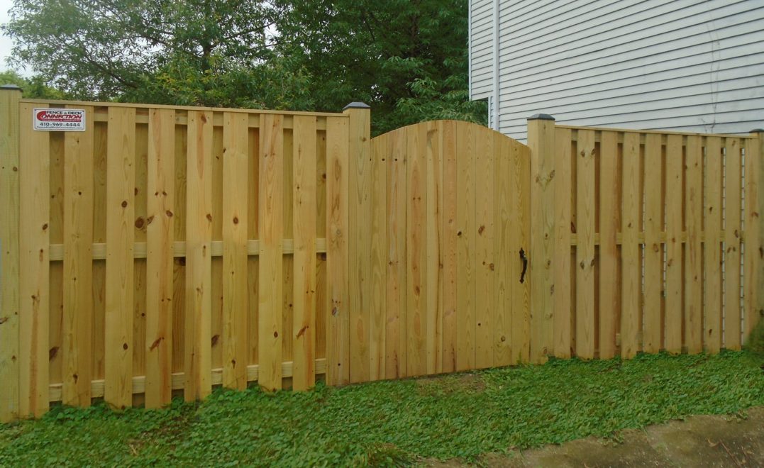 Pressure Treated Board on Board Privacy Fence with single arched gate