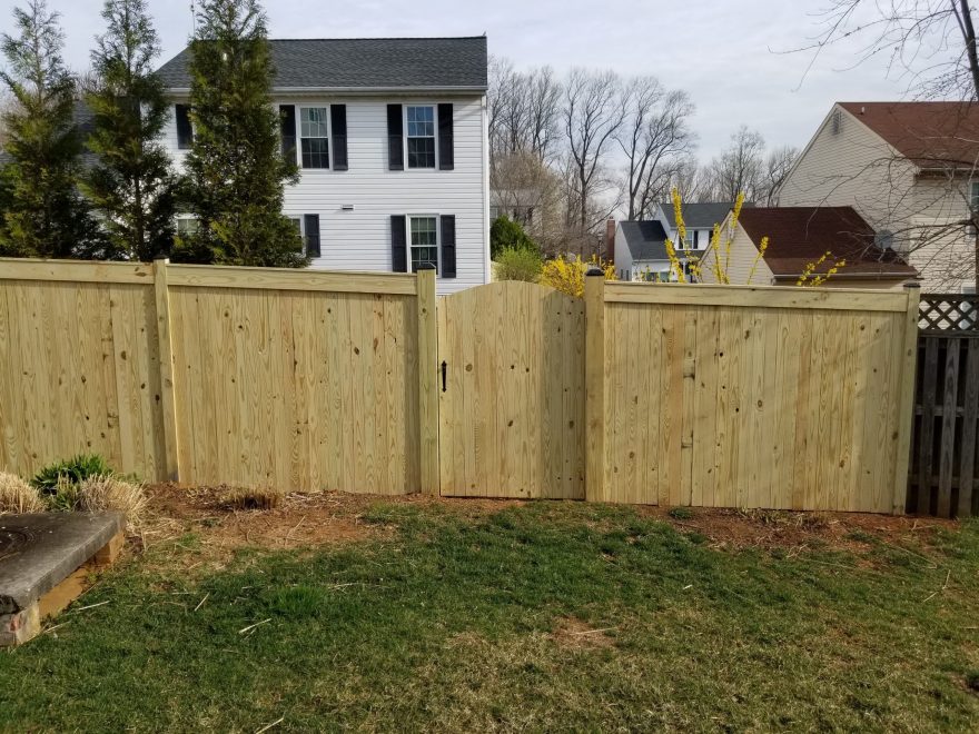 Pressure Treated Privacy Fence with Fascia and arched walk gate