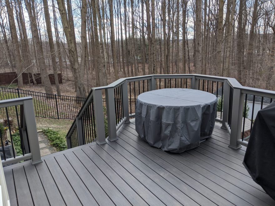 TimberTech Pro Legacy Espresso with Trex Composite Gravel Path Railing Black Aluminum Balusters And Timbertech Espresso Cap Board