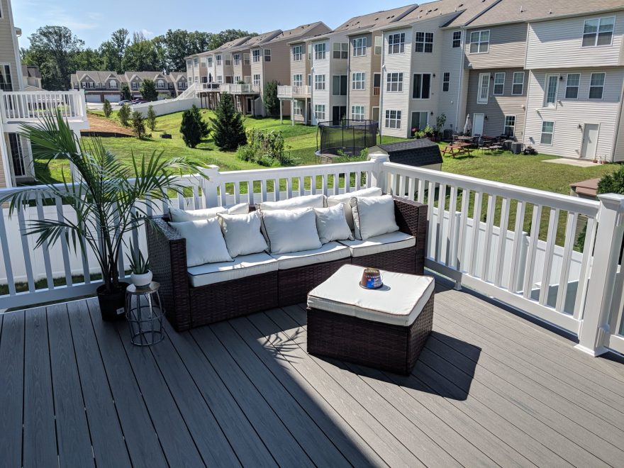 TimberTech Terrain Silver Maple Deck Boards with White Vinyl Washington Railing in Aberdeen MD 2