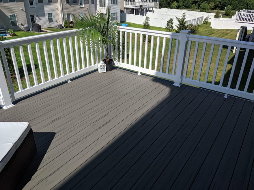 TimberTech Terrain Silver Maple Deck Boards with White Vinyl Washington Railing in Aberdeen MD