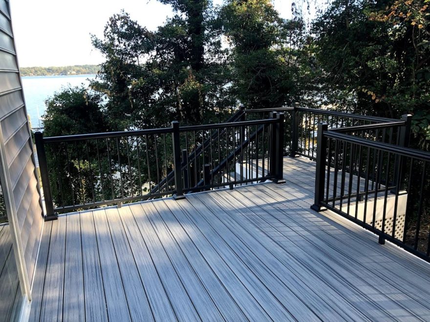 Trex Transcend Island Mist Decking with Black Ultralox Aluminum Railing in Crownsville MD