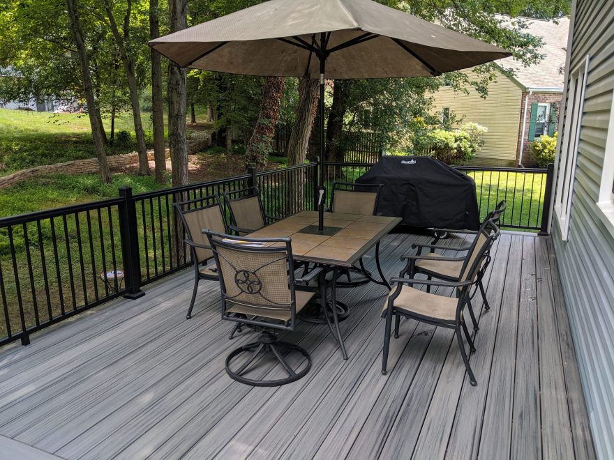 Trex Transcend Island Mist Decking with Ultralox Black Aluminum Railing in Ellicott City MD