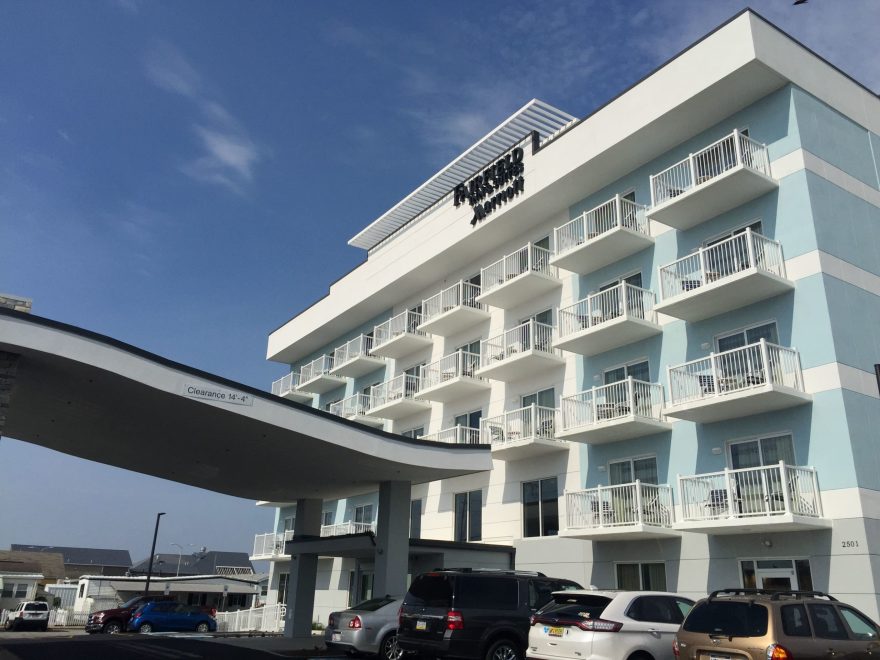 White Aluminum Balcony Railing on the front of the building at the Fairfield Inn at Ocean City Maryland