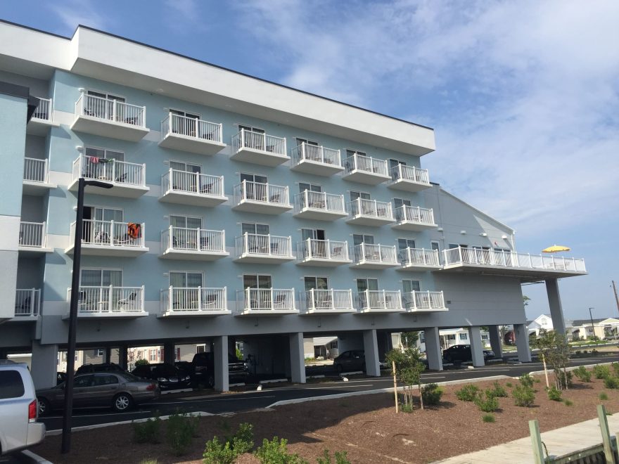 White Aluminum Balcony Railing on the side of the building at the Fairfield Inn at Ocean City Maryland 2