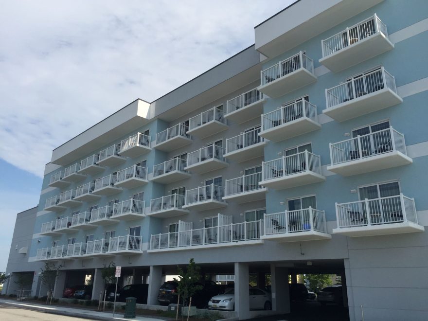 White Aluminum Balcony Railing on the side of the building at the Fairfield Inn at Ocean City Maryland