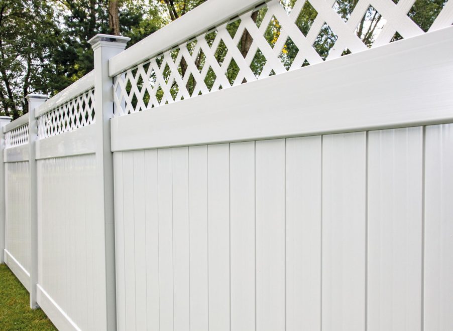 White Vinyl Privacy Fence with Diagonal Lattice Top 6