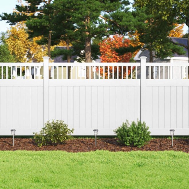 White vinyl closed spindle top privacy fence (2)